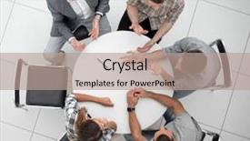  Presentation with team business top view - Presentation theme having team sitting at the round background and a coral colored foreground