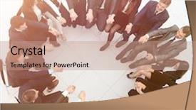  Presentation with leadership team - Presentation having team sitting in a circle background and a coral colored foreground