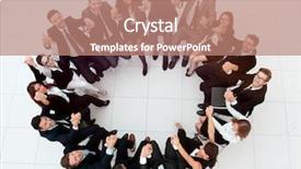  Presentation with team building - PPT theme with team sitting in a circle background and a coral colored foreground