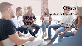  Presentation with team building - Slide set having team sitting in a lesson background and a soft green colored foreground