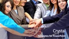  Presentation with spirit - Slide deck having team spirit - businessteam isolated on white background background and a navy blue colored foreground