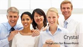  Presentation with confident - PPT theme featuring team spirit - confident business people background and a lemonade colored foreground