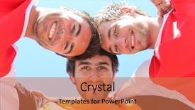  Presentation with football plays - Presentation design featuring team spirit - football players put heads together background and a coral colored foreground