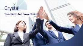  Presentation with business partner people joining hand - Beautiful PPT layouts featuring team spirit - group of business people joining backdrop and a  colored foreground