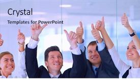  Presentation with group - Audience pleasing theme consisting of team spirit - group of business people showing backdrop and a light blue colored foreground