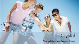  Presentation with group - Audience pleasing slide deck consisting of team spirit - group of young people bonding backdrop and a light blue colored foreground