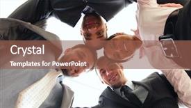  Presentation with spirit - PPT theme having team spirit - mixed businessteam with heads together background and a violet colored foreground