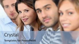  Presentation with students - Colorful slides enhanced with team spirit - portrait of smiling students backdrop and a light blue colored foreground