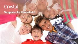  Presentation with teenagers - Colorful PPT layouts enhanced with team spirit - teenagers in circle backdrop and a coral colored foreground
