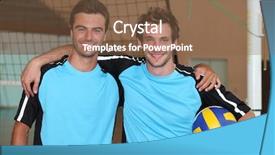  Presentation with volleyball - Theme with team spirit - volleyball players background and a tawny brown colored foreground