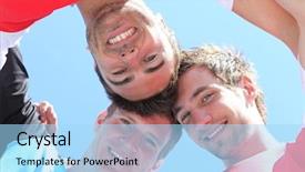  Presentation with spirit - Presentation design having team spirit football - guys with heads together background and a  colored foreground