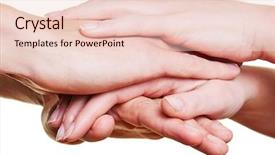  Presentation with team hands - Beautiful PPT theme featuring team stacking many hands backdrop and a lemonade colored foreground