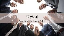  Presentation with building team - Colorful slide set enhanced with team standing forming a circle backdrop and a soft green colored foreground