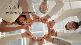  Presentation with team - Slide deck featuring team standing in a circle background and a  colored foreground