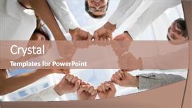  Presentation with team business top view - Cool new theme with team standing in a circle backdrop and a coral colored foreground