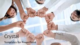  Presentation with team - PPT layouts enhanced with team standing in a circle background and a coral colored foreground