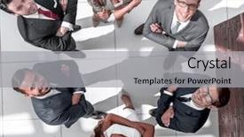  Presentation with team business top view - Slide deck having team standing in a circle background and a light gray colored foreground