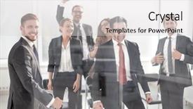  Presentation with conference - Cool new slides with team standing in the conference backdrop and a light gray colored foreground