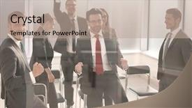  Presentation with conference - Audience pleasing slides consisting of team standing in the conference backdrop and a  colored foreground