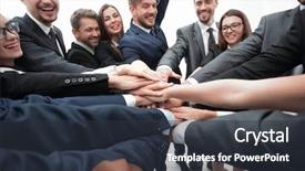  Presentation with business team join hands white - Amazing PPT layouts having team standing with folded hands backdrop and a tawny brown colored foreground