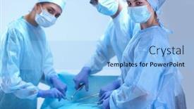  Presentation with operating room - Theme featuring team-surgeon-at-work background and a light blue colored foreground