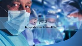  Presentation with team work - PPT theme having team-surgeon-at-work background and a teal colored foreground