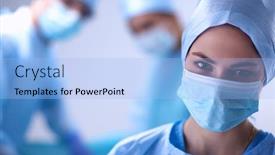  Presentation with operating room - Presentation theme enhanced with team surgeon at work in operating room background and a light blue colored foreground