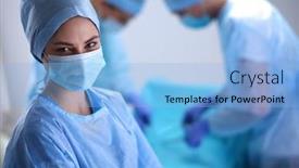  Presentation with operating room - Slide deck enhanced with team surgeon at work in operating room background and a light blue colored foreground