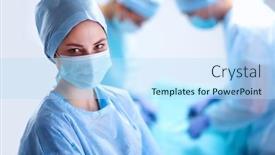  Presentation with operating room - Colorful slide deck enhanced with team surgeon at work in operating room backdrop and a sky blue colored foreground