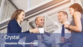  Presentation with business group meeting - Slides with team take a coffe break background and a ocean colored foreground