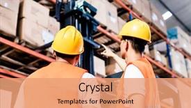  Presentation with inventory - Amazing presentation theme having team taking inventory in logistics backdrop and a coral colored foreground