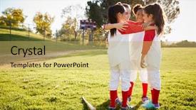  Presentation with baseball team - Beautiful theme featuring team talking in team huddle backdrop and a yellow colored foreground
