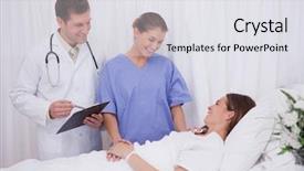  Presentation with bedridden patient - PPT theme featuring team talking to bedridden patient background and a white colored foreground