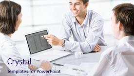  Presentation with young business people - Slide deck enhanced with team teaching - young business people working background and a  colored foreground