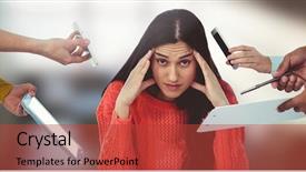  Presentation with digital detoxification - Slide set consisting of team thre legged stool - digital composite of stressed woman background and a red colored foreground