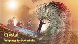  Presentation with leading through motivation - Colorful presentation theme enhanced with team through wave of dollar backdrop and a tawny brown colored foreground