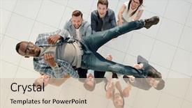  Presentation with team business top view - Slide deck enhanced with team throws up their leader background and a soft green colored foreground