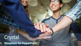  Presentation with confident - Audience pleasing presentation theme consisting of team together - happy confident young colleagues put backdrop and a ocean colored foreground