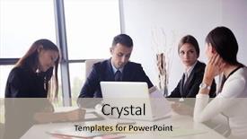  Presentation with young business people - Presentation theme featuring team training - group of happy young business background and a  colored foreground