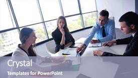  Presentation with young business people - Cool new slide set with team training - group of happy young business backdrop and a  colored foreground