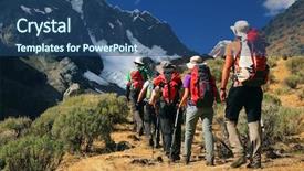  Presentation with trekking - Amazing PPT theme having team trekking in cordiliera huayhuash backdrop and a ocean colored foreground