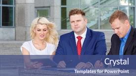  Presentation with friendly - PPT layouts with team two man and woman background and a ocean colored foreground