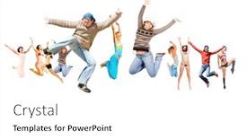  Presentation with victory team - Slide set having team victory jumping together background and a white colored foreground