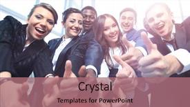  Presentation with young business people - Colorful presentation design enhanced with team votes - portrait of excited young business backdrop and a coral colored foreground