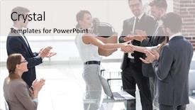  Presentation with multiracial team of young doctors stacking hands - Cool new presentation theme with team welcomes the young employee backdrop and a light gray colored foreground