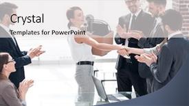  Presentation with employee - Slides with team welcomes the young employee background and a light gray colored foreground