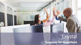  Presentation with face mask - Beautiful presentation theme featuring team-with-face-mask backdrop and a gray colored foreground