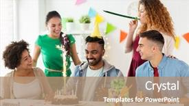  Presentation with corporate celebration - Cool new PPT theme with corporate celebration and people concept backdrop and a coral colored foreground