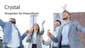  Presentation with wine - Beautiful slide deck featuring team with glasses of wine backdrop and a white colored foreground