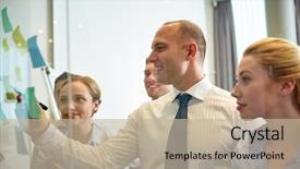  Presentation with team planning - Audience pleasing presentation theme consisting of team with marker and stickers backdrop and a mint green colored foreground